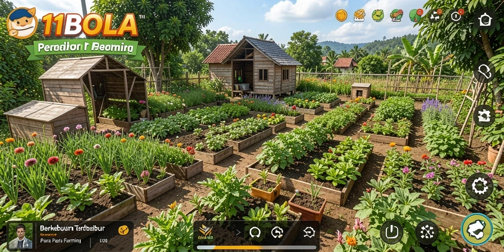 Screenshot gameplay <strong>11BOLA</strong> yang menunjukkan ladang hijau subur.