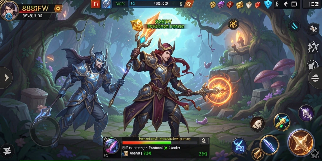 Screenshot menunjukkan karakter dalam pertempuran epik di 888FW.