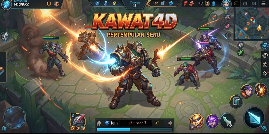 Screenshot KAWAT4D menampilkan pertempuran seru antar hero.