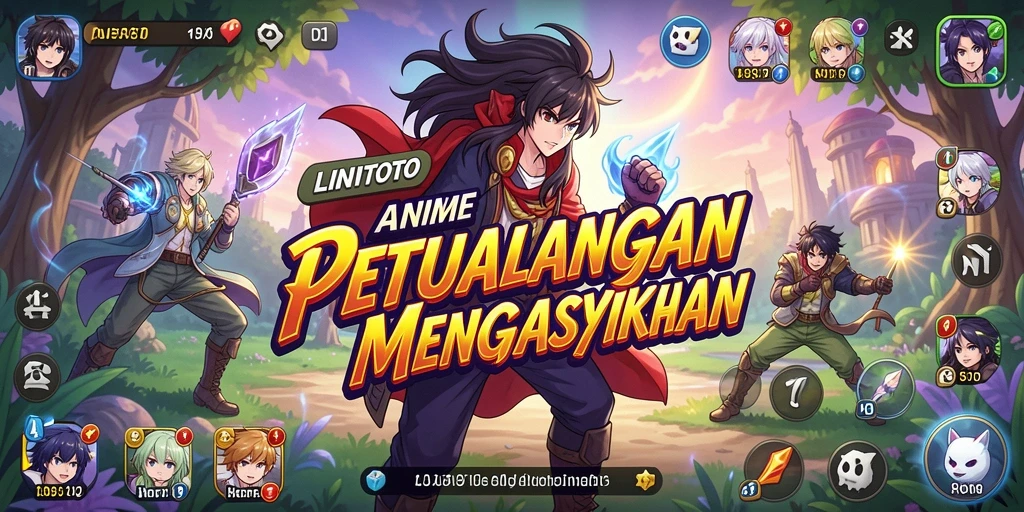 Tampilan gameplay seru di LINITOTO dengan karakter anime yang menawan.