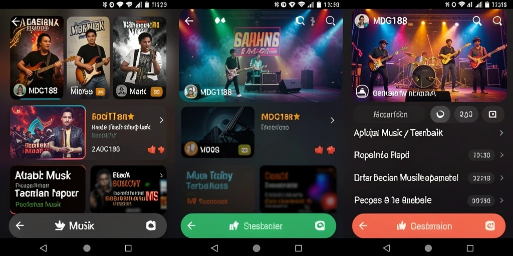 Screenshot MDG188 menunjukkan antarmuka pengguna dengan berbagai pilihan lagu.