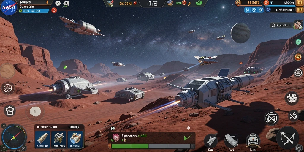 Tangkapan layar utama memperlihatkan pertempuran luar angkasa yang mendebarkan di NASA4D.