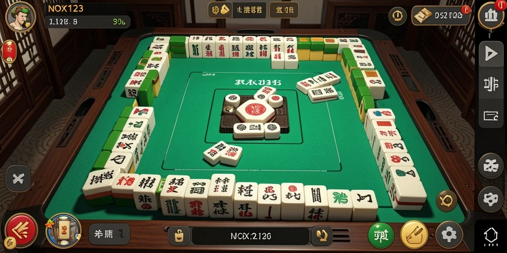 Screenshot menunjukkan gameplay seru dari NOX123 dengan ubin Mahjong.