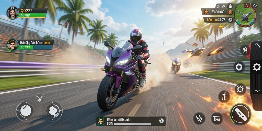 Tampilan menarik dari gameplay balapan motor di QQ222.