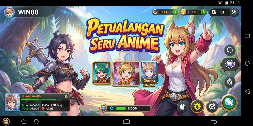 Tampilan gameplay <strong>WIN88</strong> yang penuh warna dan karakter anime yang menawan.