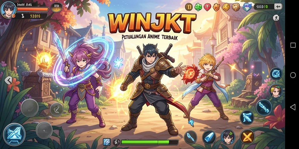 Tampilan gameplay menarik dari WINJKT dengan karakter Anime yang beraksi.