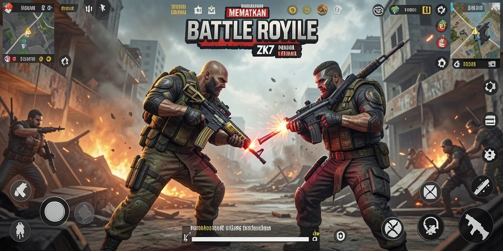 Gameplay ZK7 yang penuh aksi dalam mode Battle Royale.
